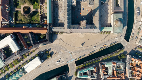 Copenhagen, Denmark. Royal Danish Library. Garden of the Royal Library, Christiansborg, Christiansborg Slotsplads, Aerial View photo