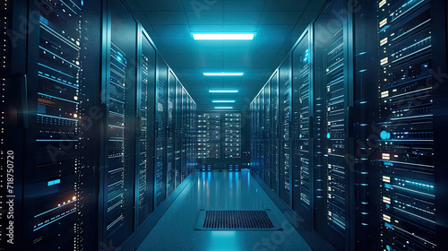 Big data center technology warehous with servers information digitalization Starts. SAAS, Cloud Computing, Web Service.