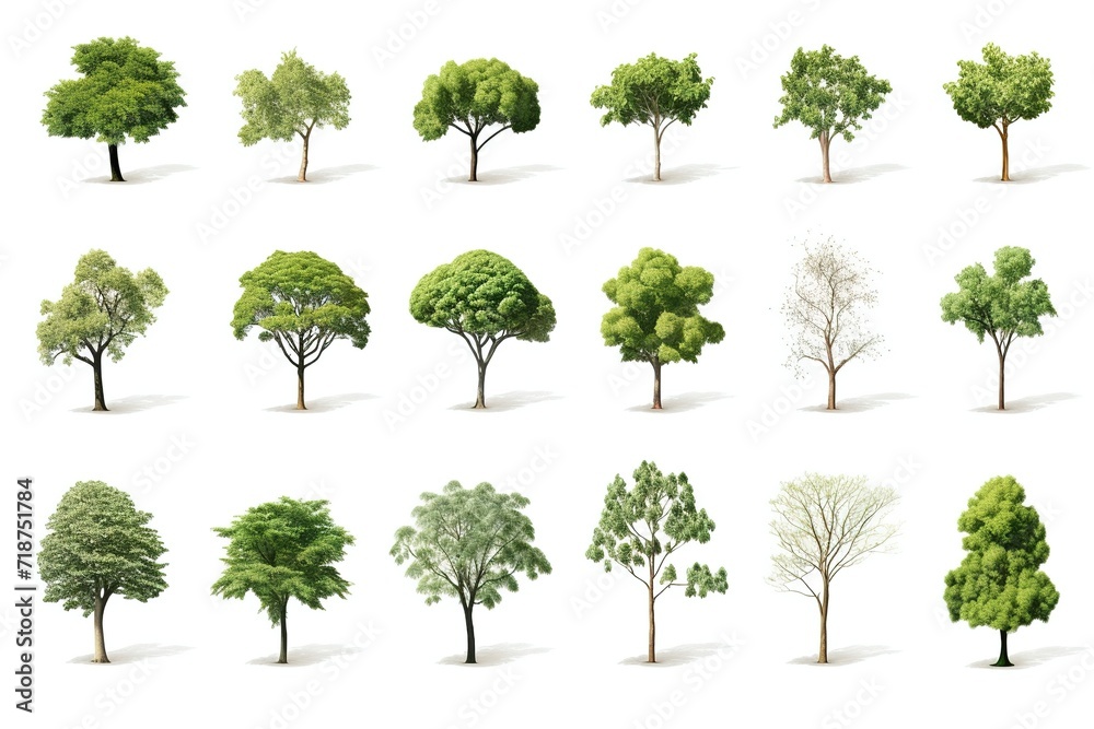 Fototapeta premium trees Isolated on white background. The collection of trees. Generative Ai