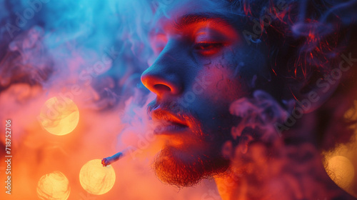 A captivating scene that combines vibrant colors with the harsh reality of smoking,