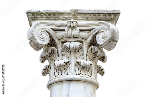 Ancient Greek Corinthian Column Isolated on Transparent Background