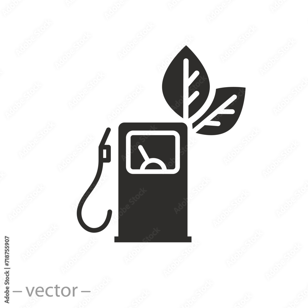 eco gasoline icon, green energy concept, bio fuel pump station, green gas with leaves, flat symbol on white background - vector illustration eco gasoline icon, green energy concept, bio fuel pump station, green gas with leaves, flat symbol on white background - vector illustration
