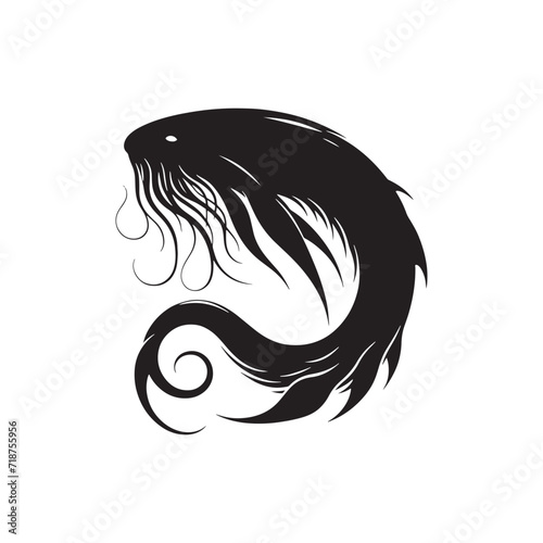 Leviathan's Dominion: Silhouette Series Illustrating the Sea Monster's Commanding Presence in the Abyssal Depths - Leviathan Illustration - Sea Monster Vector Illustration - Leviathan Vector
