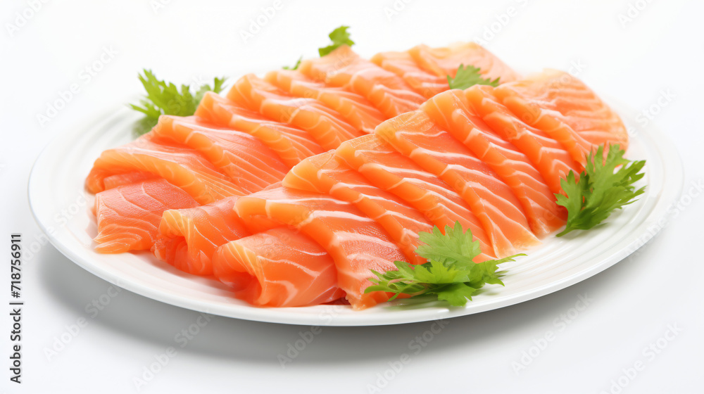 Salmon sashimi isolated white background