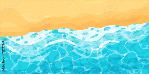 Beach with sand water ripple surface with sunlight reflections in cartoon style, game texture top view. Beach, ocean clean and deep water.