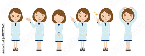 医者、研究者、女性、表情、セット、ベクター