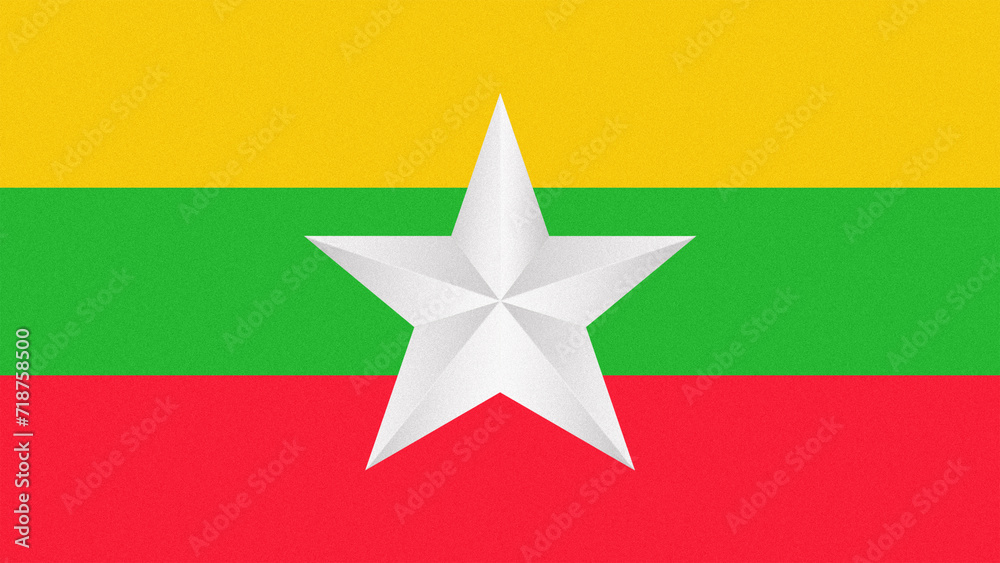 Myanmar national flag with noise texture and 3d stars. Myanmar national flag with noise texture and 3d stars.