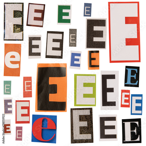 Fotografía Letter E cut out from newspapers