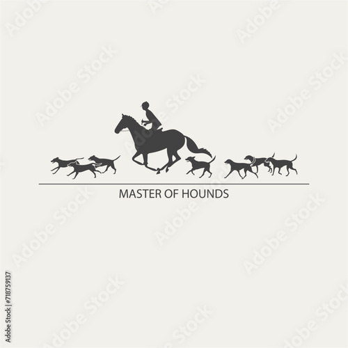 Logo design, horse rider accompanied by dogs