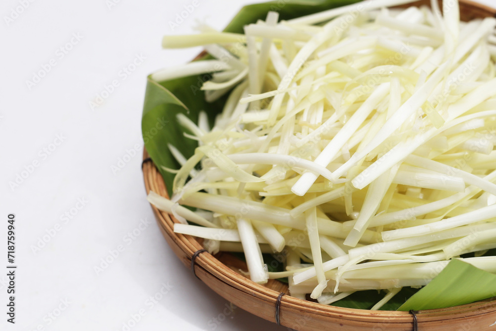 White garlic chives on white background. White garlic chives on white background.