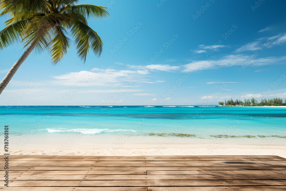Paradisiac Beach Background, A Wooden Deck On A Beach