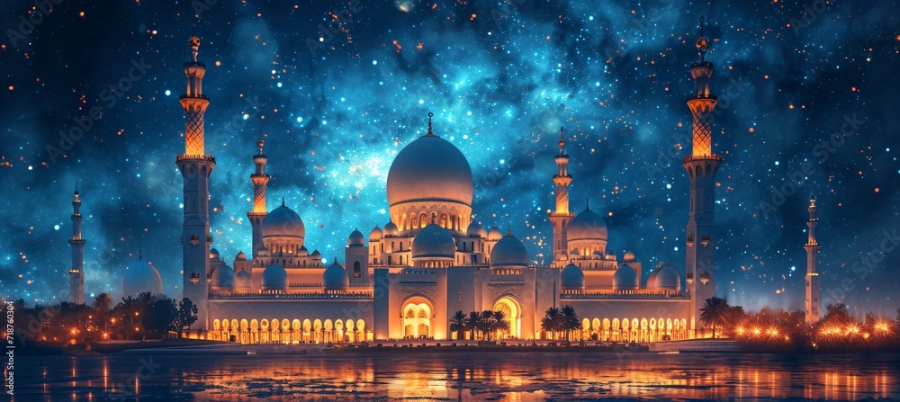 Glowing Starlit Night at the Grand Mosque Generative AI