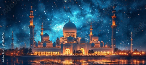 Glowing Starlit Night at the Grand Mosque Generative AI