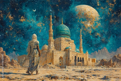 Moonlit Night at the Grand Mosque Generative AI photo