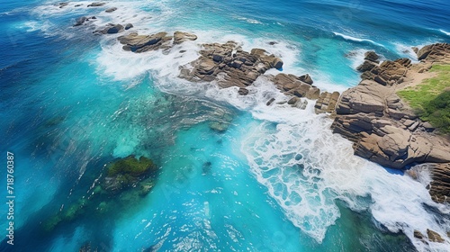 Aerial view of waves rolling on the shoreline,