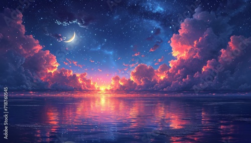 Glowing Moonlit Night Sky Generative AI photo