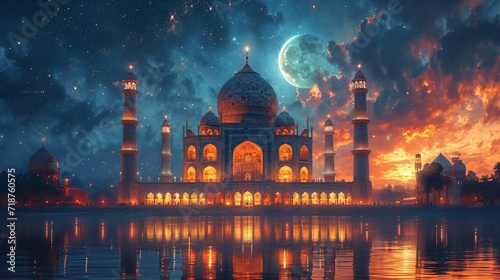 Glowing Moonlit Night at the Taj Mahal Generative AI