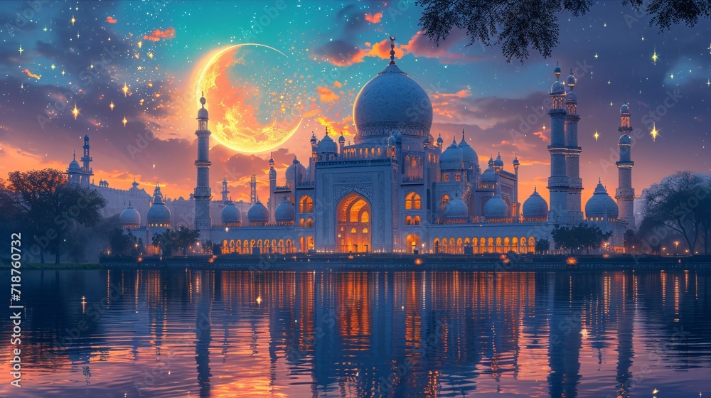 Glowing Moonlit Night at the Taj Mahal Generative AI