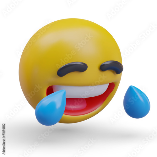 Tears of joy. Yellow 3D emoticon loud laughs with closed eyes. Very funny, LOL. Positive character to express live emotions online. Reaction of user, interlocutor