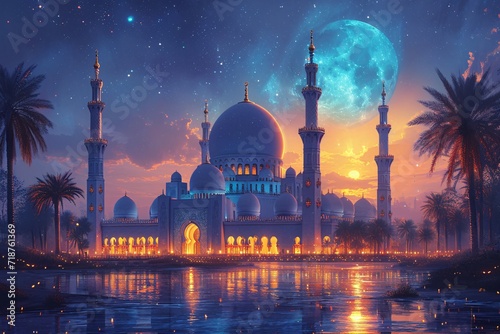 Moonlit Night at the Grand Mosque Generative AI