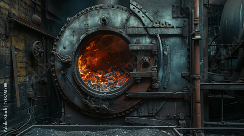 Open door coal boiler