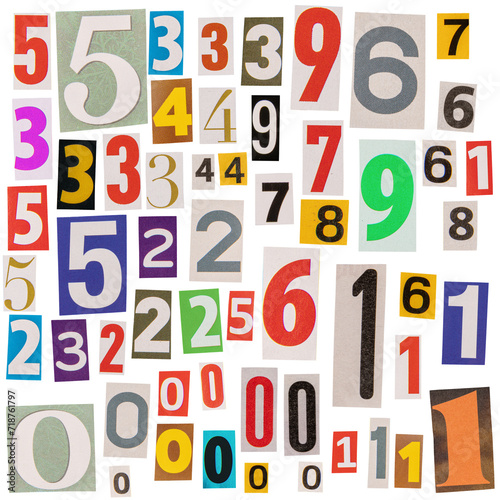 Numbers cut out from newspapers