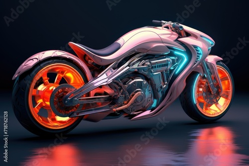 3D rendering of a brand-less generic concept motorcycle on a dark background Ai generated