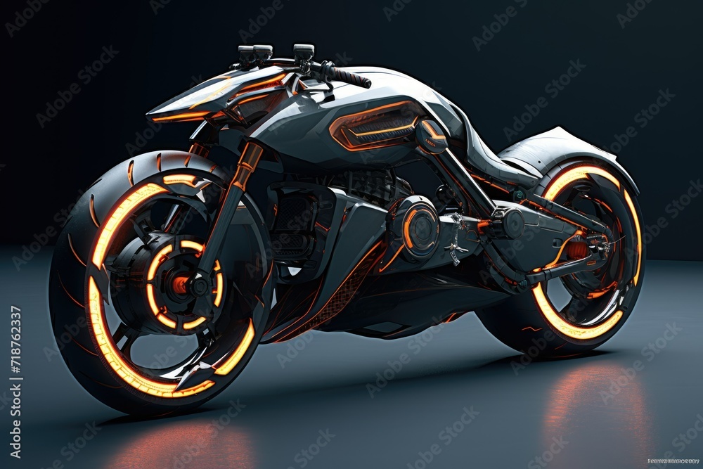 3D rendering of a brand-less generic concept motorcycle on a dark background Ai generated 3D rendering of a brand-less generic concept motorcycle on a dark background Ai generated