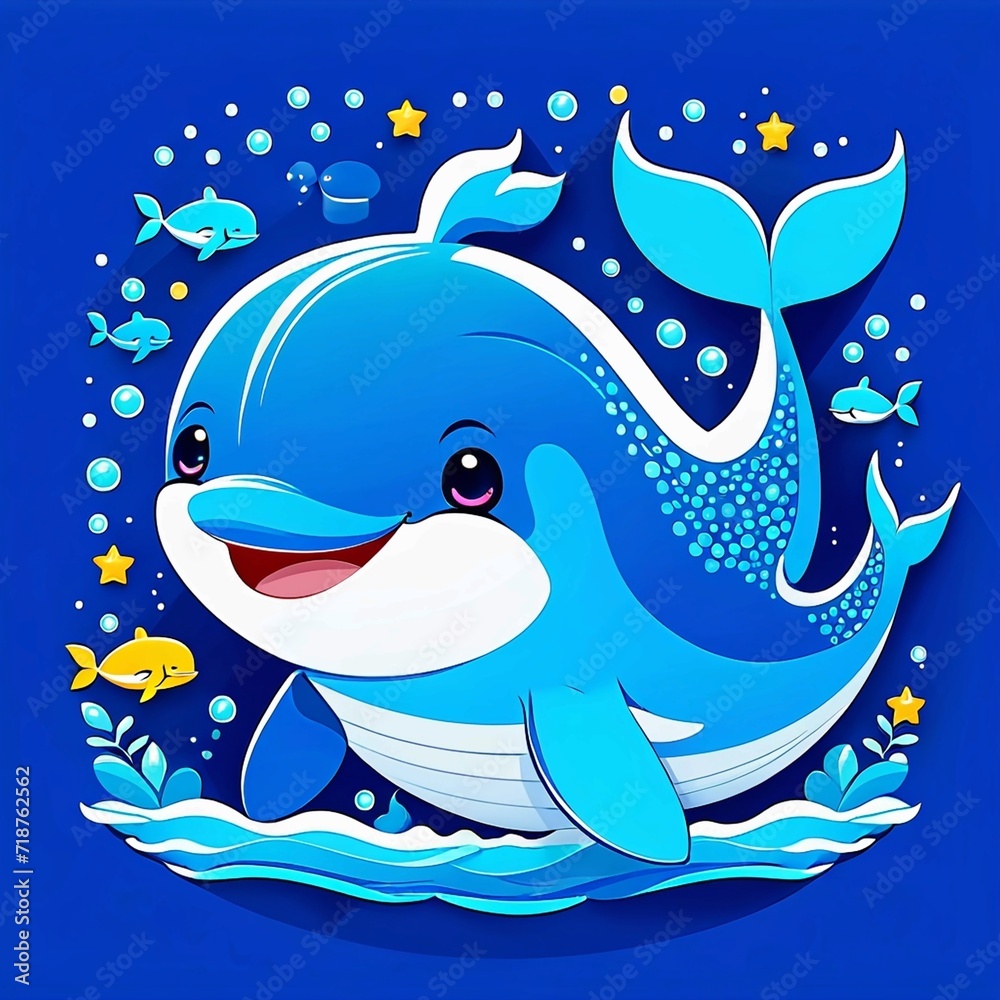 Obraz premium cute whale cartoon vector illustration, Generated AI