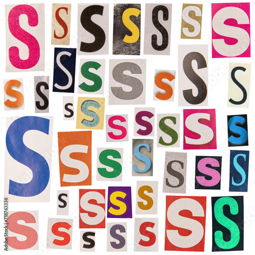 Letter S cut out from newspapers