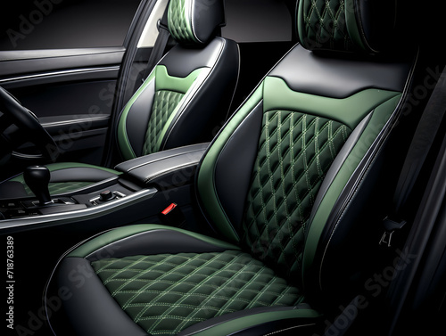Black And Light Gray Green Car Seat Covers, The Inside Of A Car