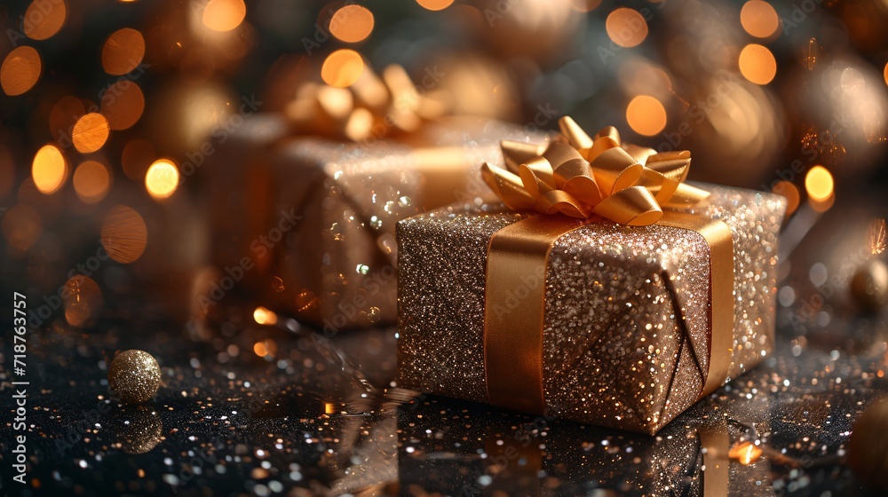 Golden Gift Wrapped in Sparkling Lights: A Gift for the Holidays Generative AI