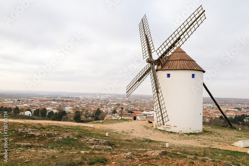 Beautiful windmills in Mota del Cuervo town, in Spain