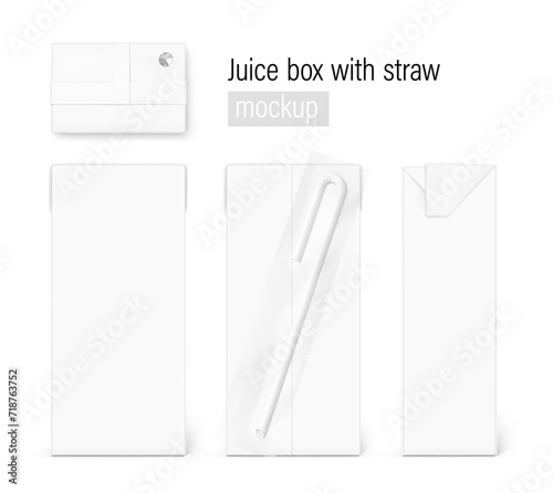High realistic packaging box with straw mockup. Vector illustration isolated on white background, ready and simple to use for your design. EPS10.