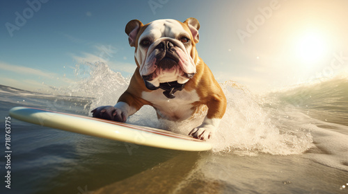 bulldog dogs their outdoor activity is surfing. Ai generate. © MOUNTAIN