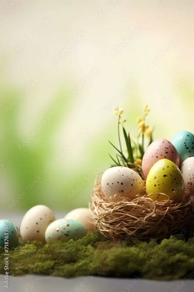 Easter Background With Copy Space, A Nest With Eggs In It