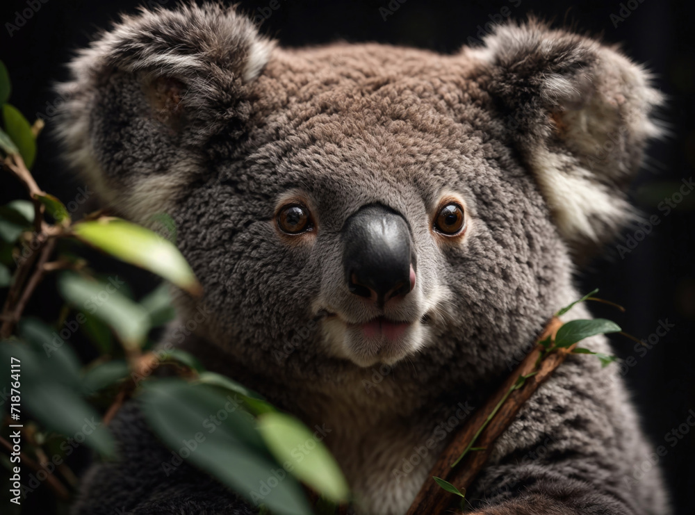 Obraz premium Studio Koala Portrait Against Black