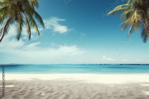 Paradisiac Beach Background  A Beach With Palm Trees And Blue Water