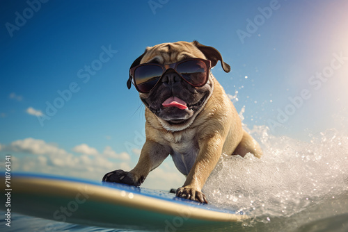 bulldog dogs their outdoor activity is surfing. Ai generate.