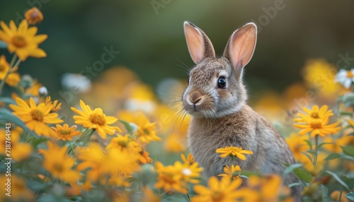 Bunny in the Flowers: A Cute and Colorful Easter Celebration Generative AI