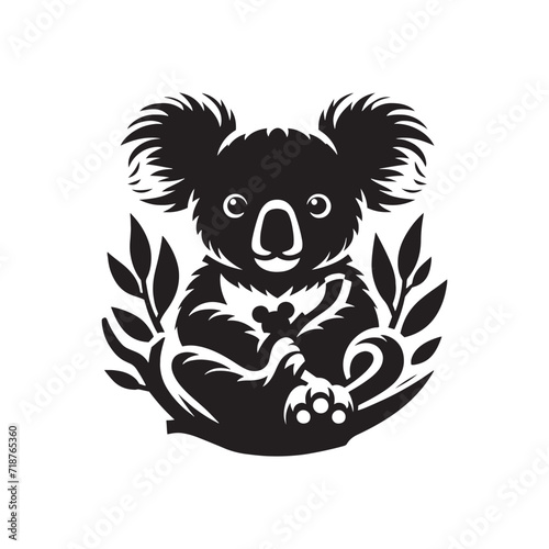 Whispering Eucalyptus Shadows: Koala Bear Silhouettes Whispering Secrets amid the Eucalyptus Canopy's Silken Veil - Koala Illustration - Koala Bear Illustration - Koala Vector

