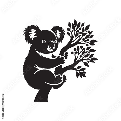 Luminous Koala Lullaby: Koala Bear Silhouettes Singing a Lullaby to the Moon, Casting Soft Shadows in the Night - Koala Illustration - Koala Bear Illustration - Koala Vector
