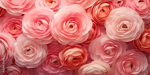 peach fuzz rose Flowers background with ranunculus flower in trendy pink coral color  valentine day