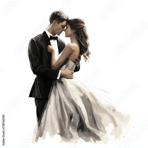 Teenagers sharing their first dance at a prom isolated on white background  sketch  png 