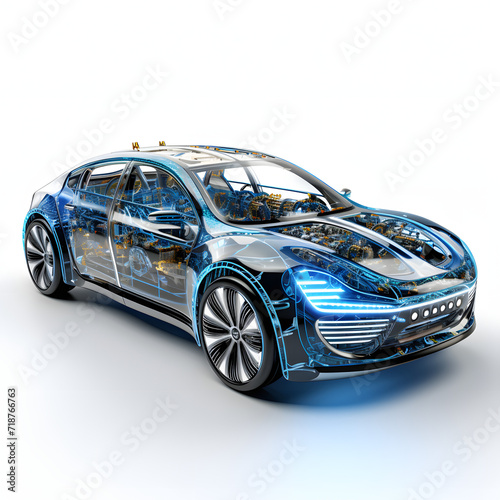 Neural network concept in autonomous vehicle technology isolated on white background, photo, png 