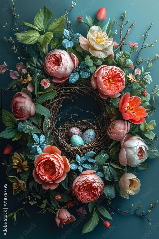 Easter Bunny's Basket of Flowers Generative AI