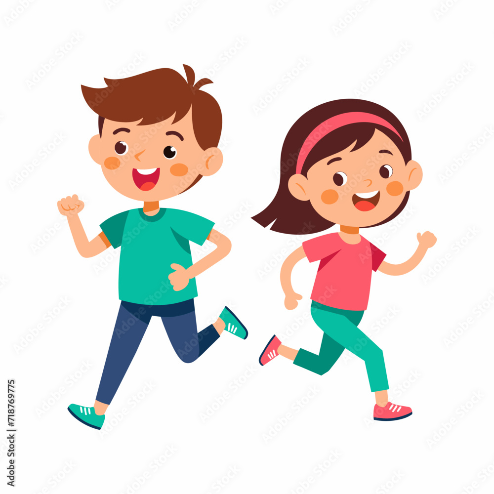 Children jogging. Flat graphic vector illustration. Children jogging. Flat graphic vector illustration.