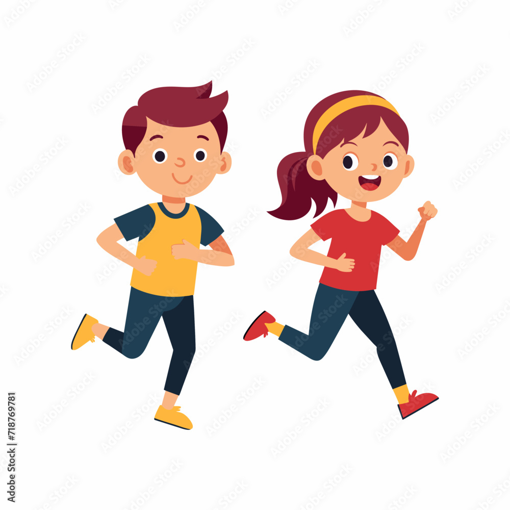 Children jogging. Flat graphic vector illustration.