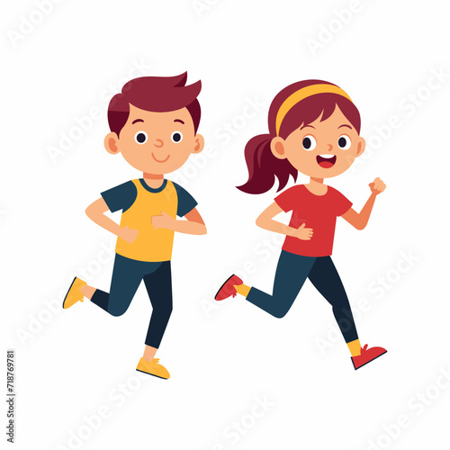 Children jogging. Flat graphic vector illustration.