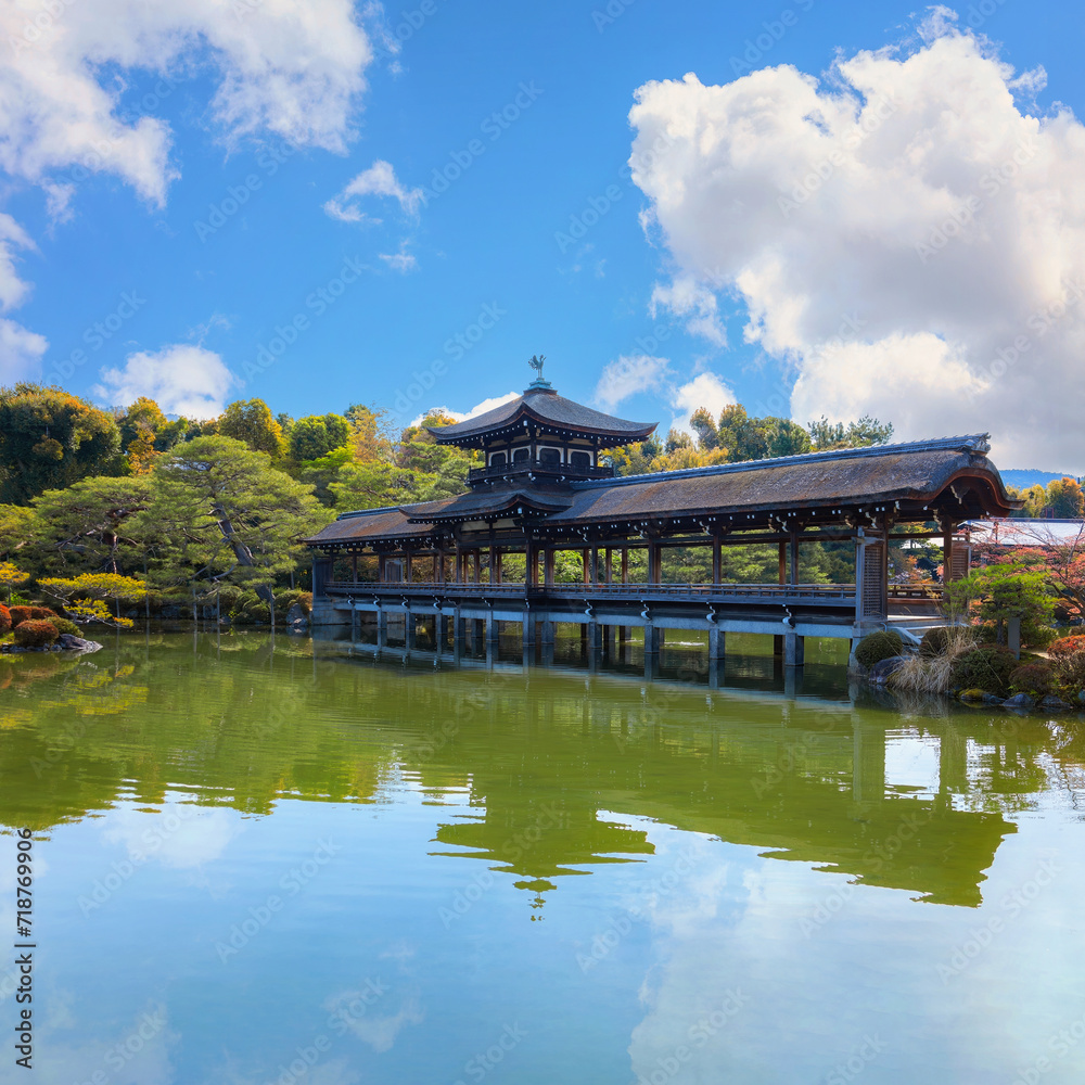 Fototapeta premium Heian Jingu Garden during full bloom cherry blossom in Heian Shrine, Kyoto, Japan